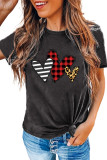 Gray Striped Plaid Leopard Heart-shaped Print Graphic Tee LC25214012-11