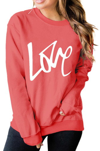 Red Love Print Long Sleeve Crew Neck Pullover Sweatshirt LC25311627-3