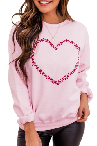 Pink Valentine Hearts Print Long Sleeve Pullover Sweatshirt LC25311723-10