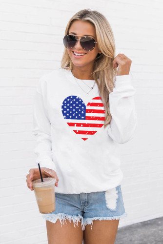 White American Flag Heart Shaped Print Pullover Sweatshirt LC25311725-1