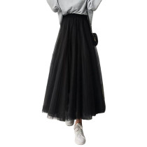 Black Mesh Pleated A-line Maxi Skirt TQK360045-2