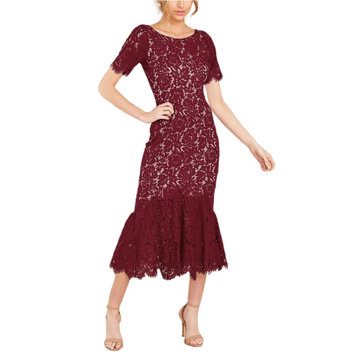 Wine Red Lace Low Back Mermaid Party Dress TQK310835-23