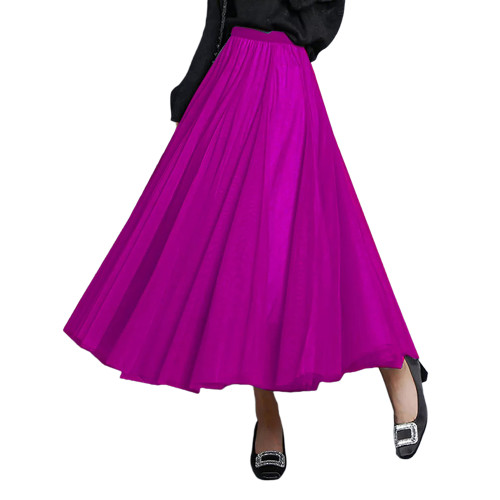 Rosy Mesh Pleated Swing Maxi Skirt TQK360046-6
