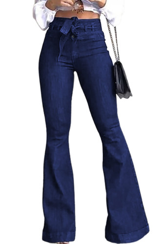 High Waist Bell Bottom Jeans with Attached Belt LC783573-5