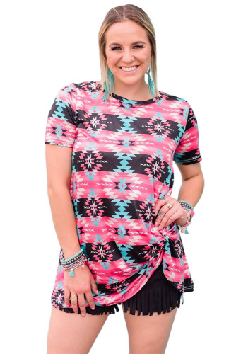 Aztec Print Knot Plus Size T-shirt LC2527645-10