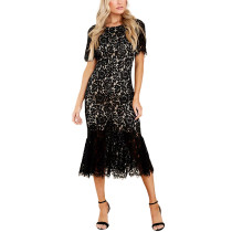 Black Lace Low Back Mermaid Party Dress TQK310835-2