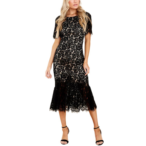 Black Lace Low Back Mermaid Party Dress TQK310835-2