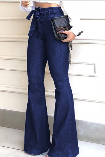 High Waist Bell Bottom Jeans with Attached Belt LC783573-5