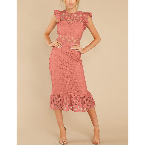 Pink Lace Sleeveless Mermaid Party Dress TQK310834-10