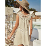 Apricot Splicing Crochet V Neck Sleevelss Beach Cover Dress TQK650099-18