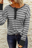 Gray Striped Color Block Buttoned Waffle Knit Shirt LC25111802-11