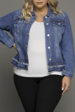 Blue Buttoned Turn Down Collar Plus Size Denim Jacket LC851141-5