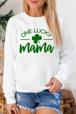 White ONE LUCKY mama Clover Pattern Crew Neck Sweatshirt LC25311745-1