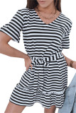 Black Stripes Ruffle Short Dress LC2211513-2