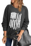 Gray American Flag Print Crewneck Pullover Sweatshirt LC25311714-11