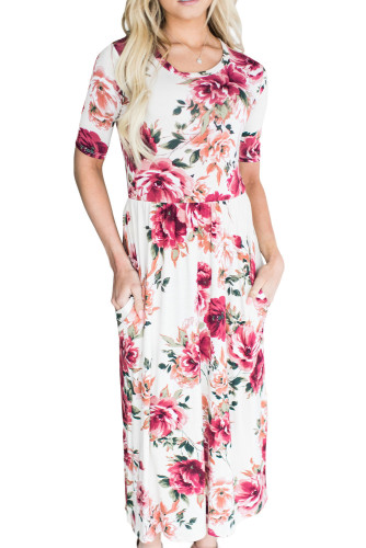 Short Sleeve Floral Long Dress with Pockets LC619097-3