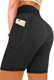 Black Side Pockets Ruched Butt Lifting Yoga Shorts LC263756-2
