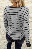 Gray Striped Color Block Buttoned Waffle Knit Shirt LC25111802-11