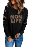 Black Leopard MOM LIFE Ripped Sleeve Top LC25311703-2
