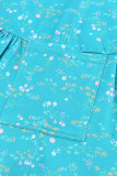 Green Floral Print Pocketed Ruffled Short Sleeve Girl's Mini Dress TZ61353-9