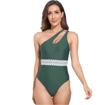 Green Splicing One Shoulder One Piece Swimsuit TQK620156-9