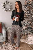 Hearts Print Long Sleeve Top and Leopard Pants Lounge Set LC4512311-20