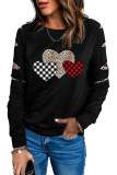 Black Plaid Leopard Heart Print Cut-out Sleeve Pullover Sweatshirt LC25311716-2