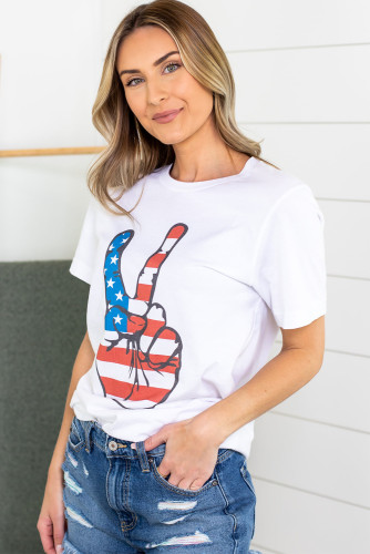 White American Flag Gesture Print Short Sleeve T-shirt LC25214147-1