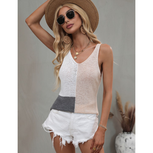 Apricot Contrast Knitted Loose Tank Top TQK250199-18