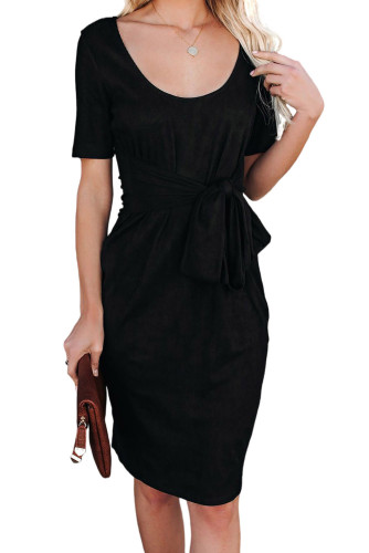 Black Tie Front Knit Midi Dress LC618684-2