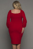 Red Long Sleeve Front Knot Plus Size Midi Dress LC617212-3