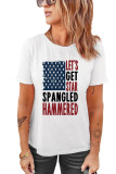 White US Flag Letter Print O Neck Short Sleeve Graphic T-shirt LC25214005-1
