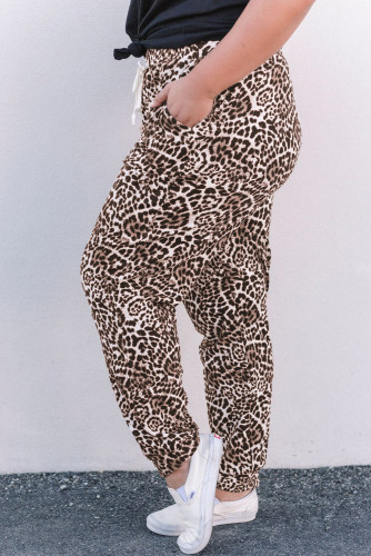 Leopard Print Ripped Drawstring Mid Waist Plus Size Pants LC771272-20