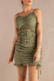Green Frilled Floral Spaghetti Straps Mini Dress LC2211557-9