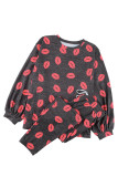 Valentine’s Red Lips Kisses Print Jogger Pants Set LC622539-2