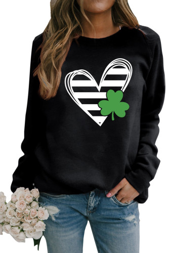 Black Clover Striped Heart Print Long Sleeve Pullover Sweatshirt LC25311762-2