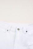 White Rolled-up High Waist Distressed Denim Shorts LC783774-1