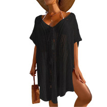 Black Hollow Out Tassel Knitted Beach Cover Up TQK650113-2