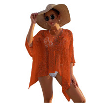 Orange Hollow Out Lace-up Beach Cover Up TQK650112-14