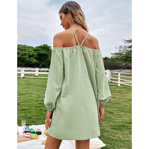 Light Green Off Shoulder Cotton Long Sleeve Dress TQF311039-28