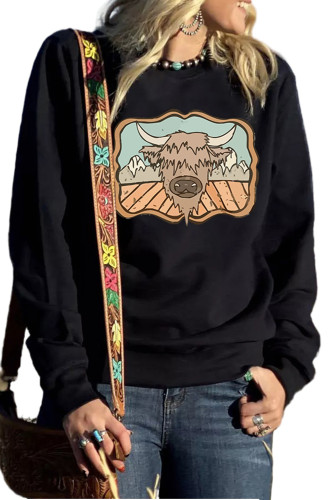 Black Animal Graphic Crew Neck Sweatshirt LC25311838-2