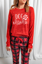 Red Dog Claw Letter Print Long Sleeve Top and Pants Lounge Set LC4512310-3