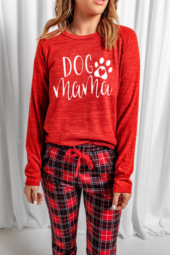 Red Dog Claw Letter Print Long Sleeve Top and Pants Lounge Set LC4512310-3