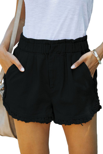 Black Flounce High Waist Denim Shorts LC783729-2