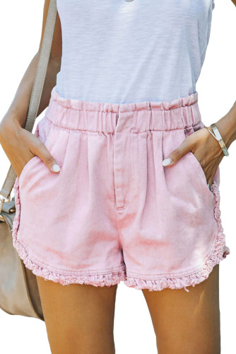 Pink Flounce High Waist Denim Shorts LC783729-10