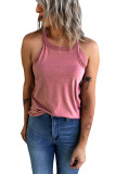 Pink Solid Color Crew Neck Tank Top LC2564998-10