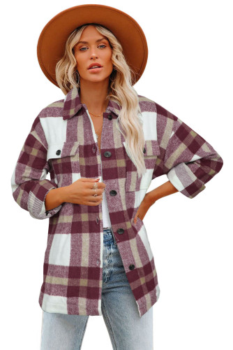 Red Plaid Print Pocket Buttoned Shacket LC8511736-3