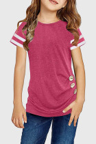 Rose Striped Sleeves Little Girl Tee with Buttoned Side TZ25255-6