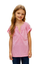 Pink Roll up Short Sleeve Girls' Top with Buttons TZ25234-10