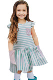 Striped Print Pocketed Ruffled Short Sleeve Girl's Mini Dress TZ61353-19